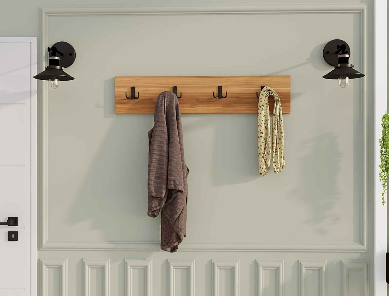 Cuier de perete, Hanah Home, Dörtlü, 80x15x1.8 cm, Maro - imagine 4